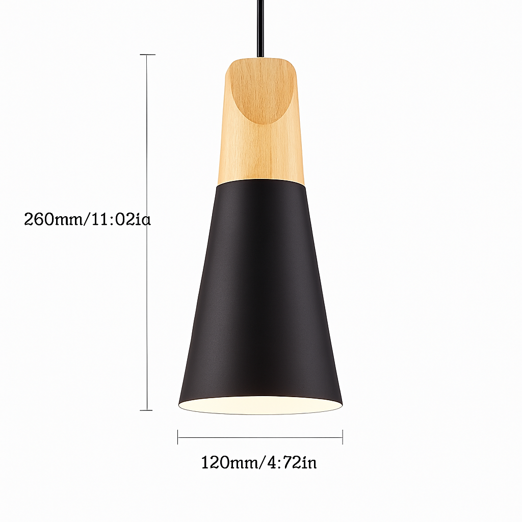Conical wooden pendant light (various colours) - vue 6 sur 6