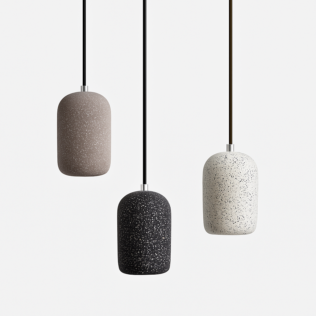 Cylindrical terrazzo-effect cement LED pendant light