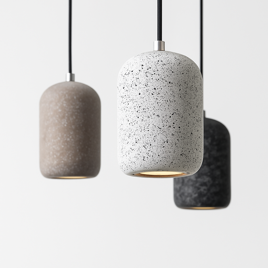 Cylindrical terrazzo-effect cement LED pendant light - vue 3 sur 10