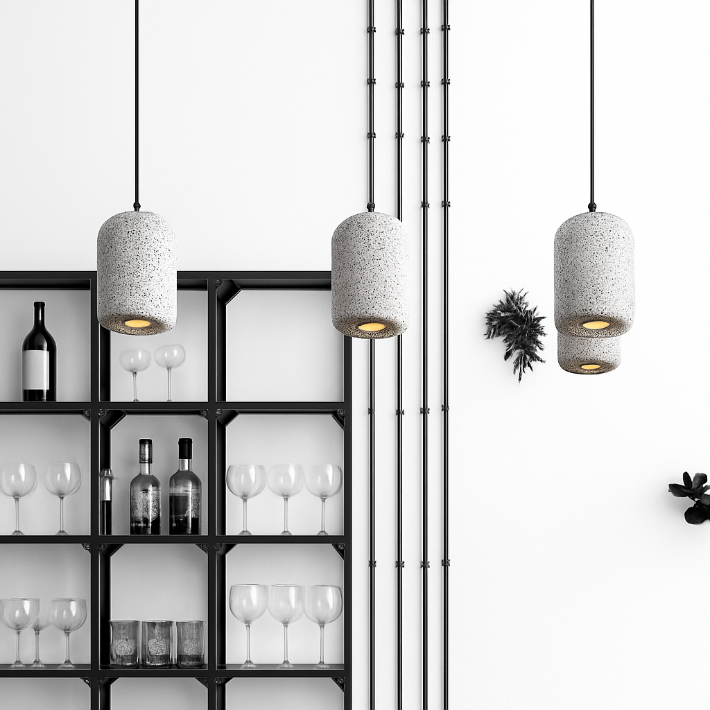 Cylindrical terrazzo-effect cement LED pendant light - vue 5 sur 10