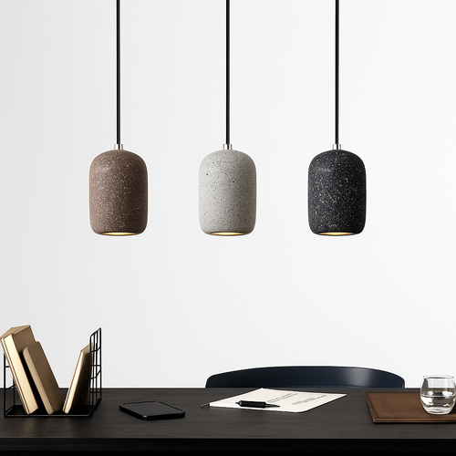 Cylindrical terrazzo-effect cement LED pendant light - vue 7 sur 10