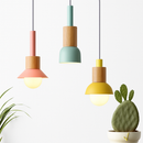 Designer wooden and metal pendant light in various shapes window