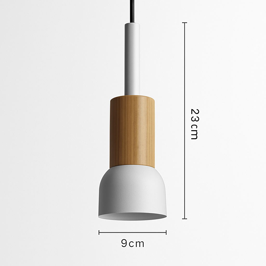 Designer wooden and metal pendant light in various shapes window