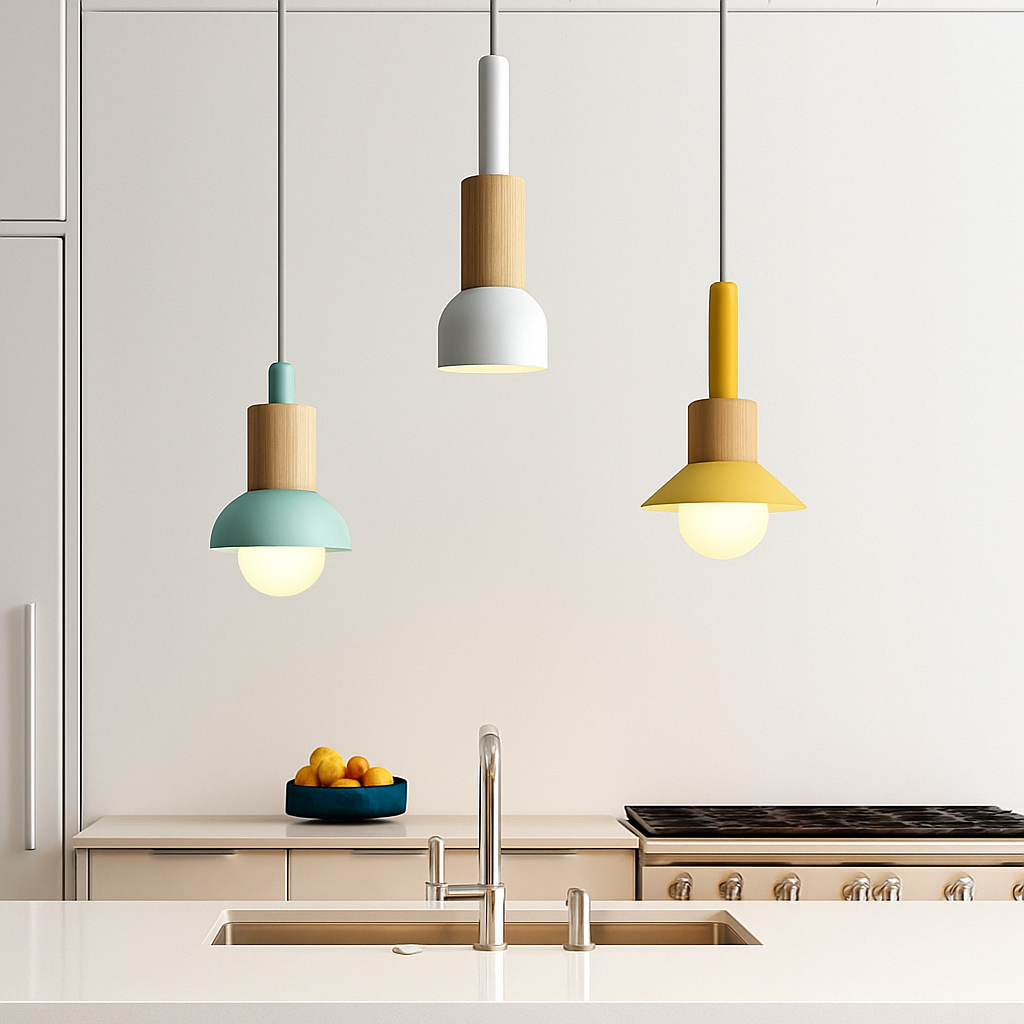 Designer wooden and metal pendant light in various shapes window - vue 3 sur 17
