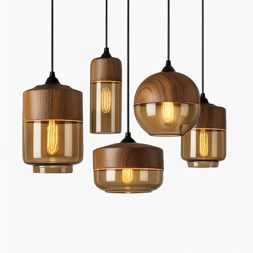 Suspension design en bois et verre Loft Retro - vue 2 sur 13