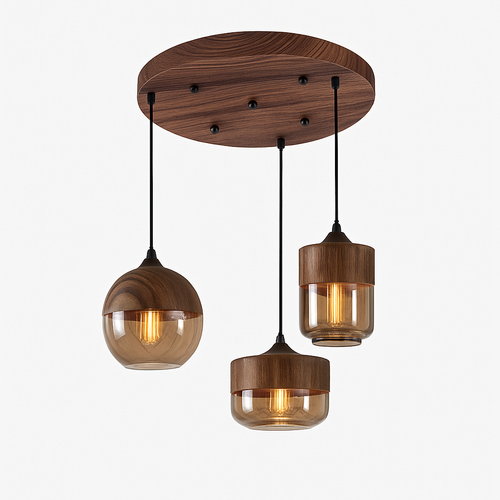 Suspension design en bois et verre Loft Retro - vue 10 sur 13