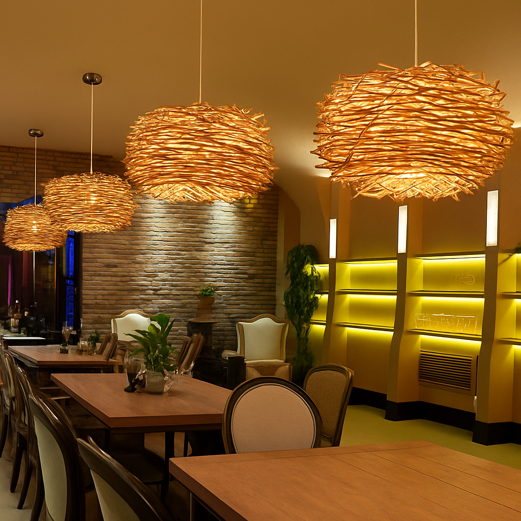 Suspension design en forme de nid d'oiseaux Rattan - vue 3 sur 7