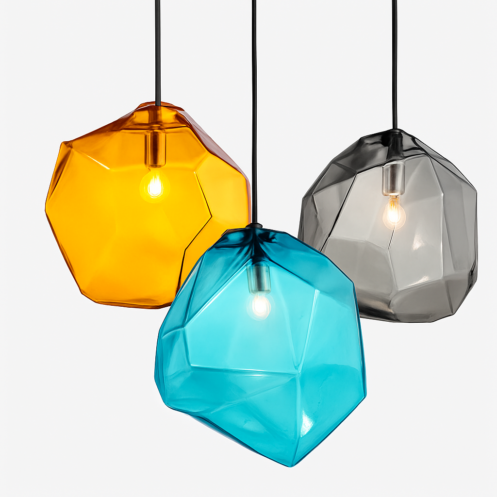 Geometric coloured glass pendant light