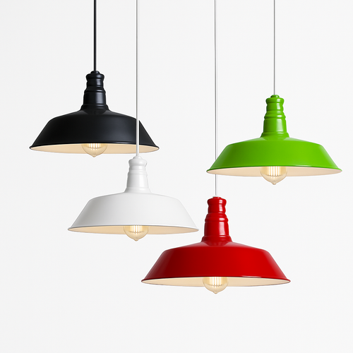 Designer LED pendant light with colourful macaron shade loft style - vue 3 sur 9