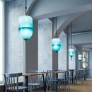Designer blue glass LED pendant light in multiple shapes