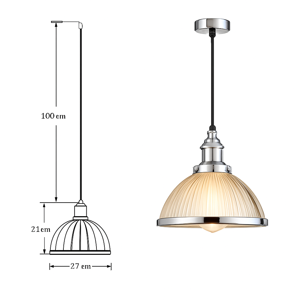 Industrial loft style glass LED pendant light - vue 6 sur 6