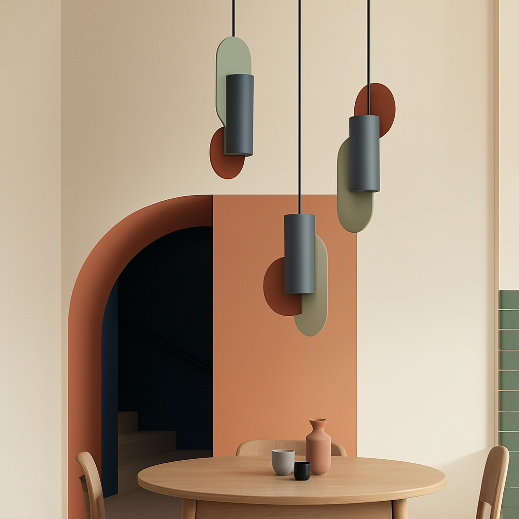 Design LED pendant light with colourful African shapes
