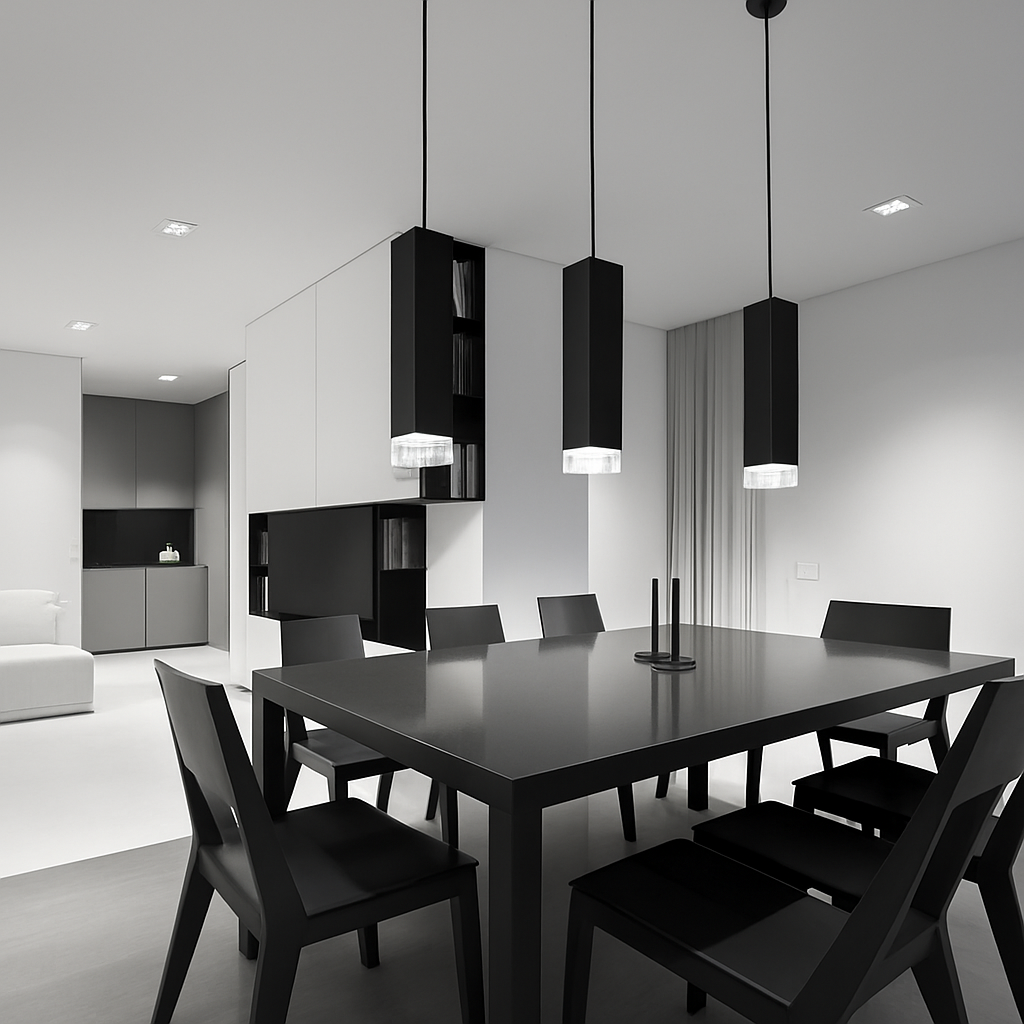 Rectangular LED designer pendant light (black or white) - vue 3 sur 5