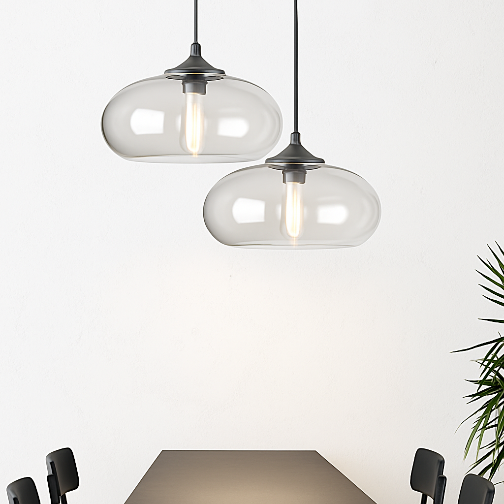 Oval glass designer pendant light ball - vue 3 sur 7