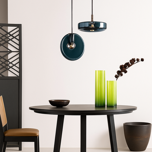 Round blue glass designer pendant Dining - vue 5 sur 9