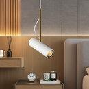 Designer pendant light with adjustable spotlight and gold stem