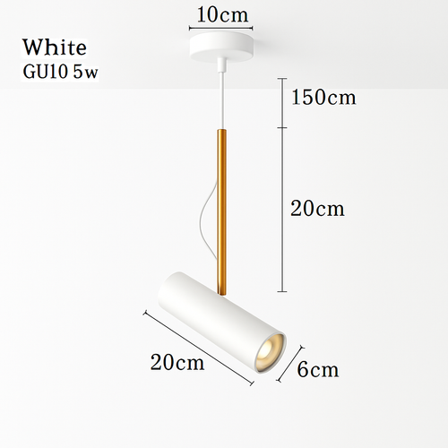 Designer pendant light with adjustable spotlight and gold stem - vue 11 sur 11
