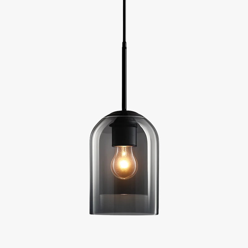 Double smoked glass rounded tube pendant light