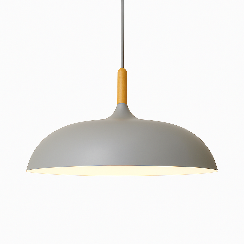 Coloured aluminium pendant light with wood stem wood - vue 12 sur 13