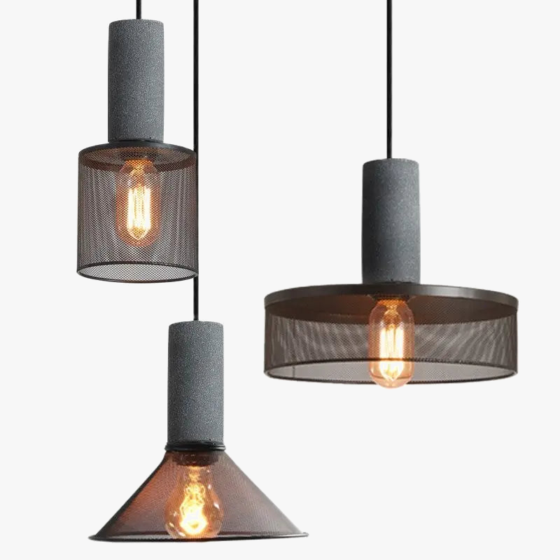 Concrete and iron pendant light
