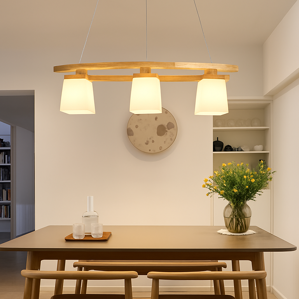 Nordic wood LED pendant light modern Japanese style for dining, living room, kitchen, bar or cafe