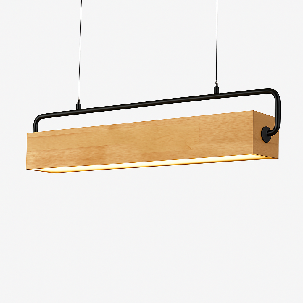 Nordic wood LED pendant light, modern long linear suspension for dining, living room, kitchen, office, shop, bar, café