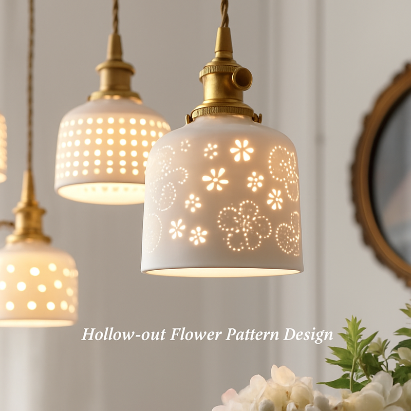 Modern Nordic ceramic pendant light with floral pattern