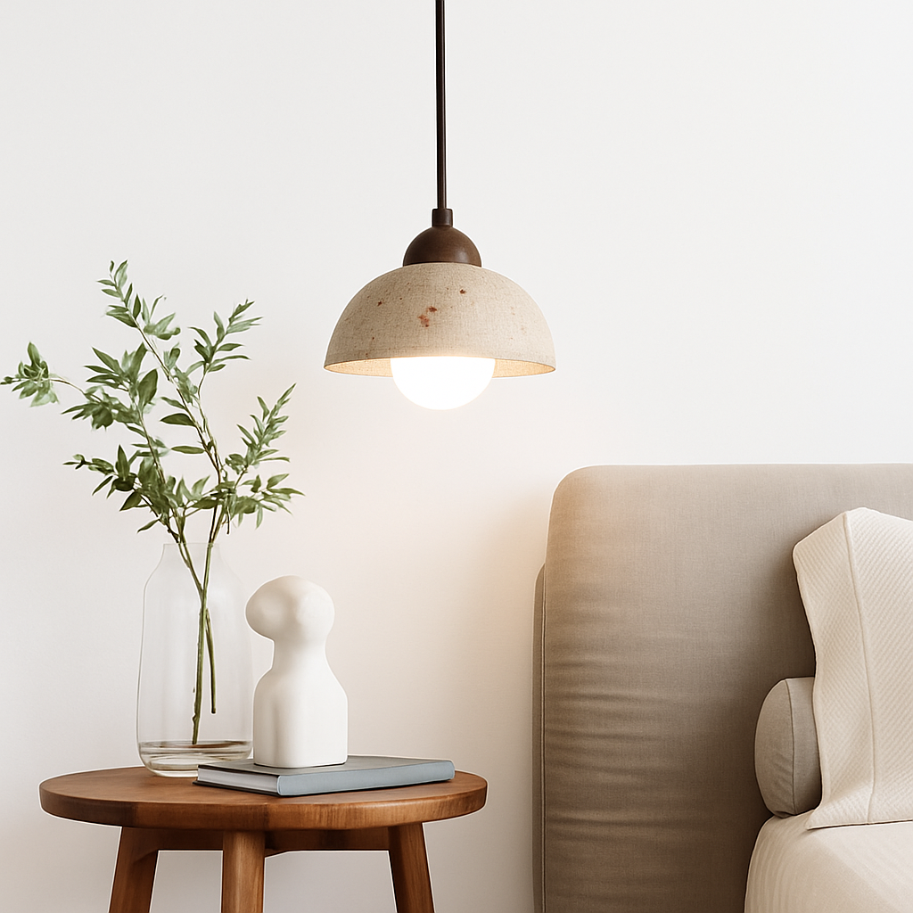 Japanese-style yellow travertine stone pendant light for bedroom and restaurant