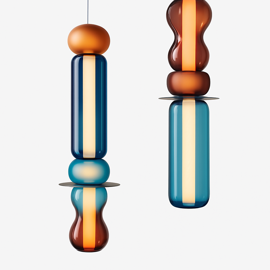 Scandinavian glass pendant light with minimal colourful lampshade