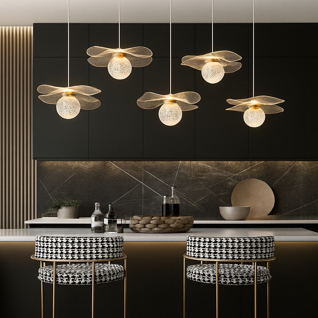 Custom lotus leaf LED crystal pendant light - vue 3 sur 12