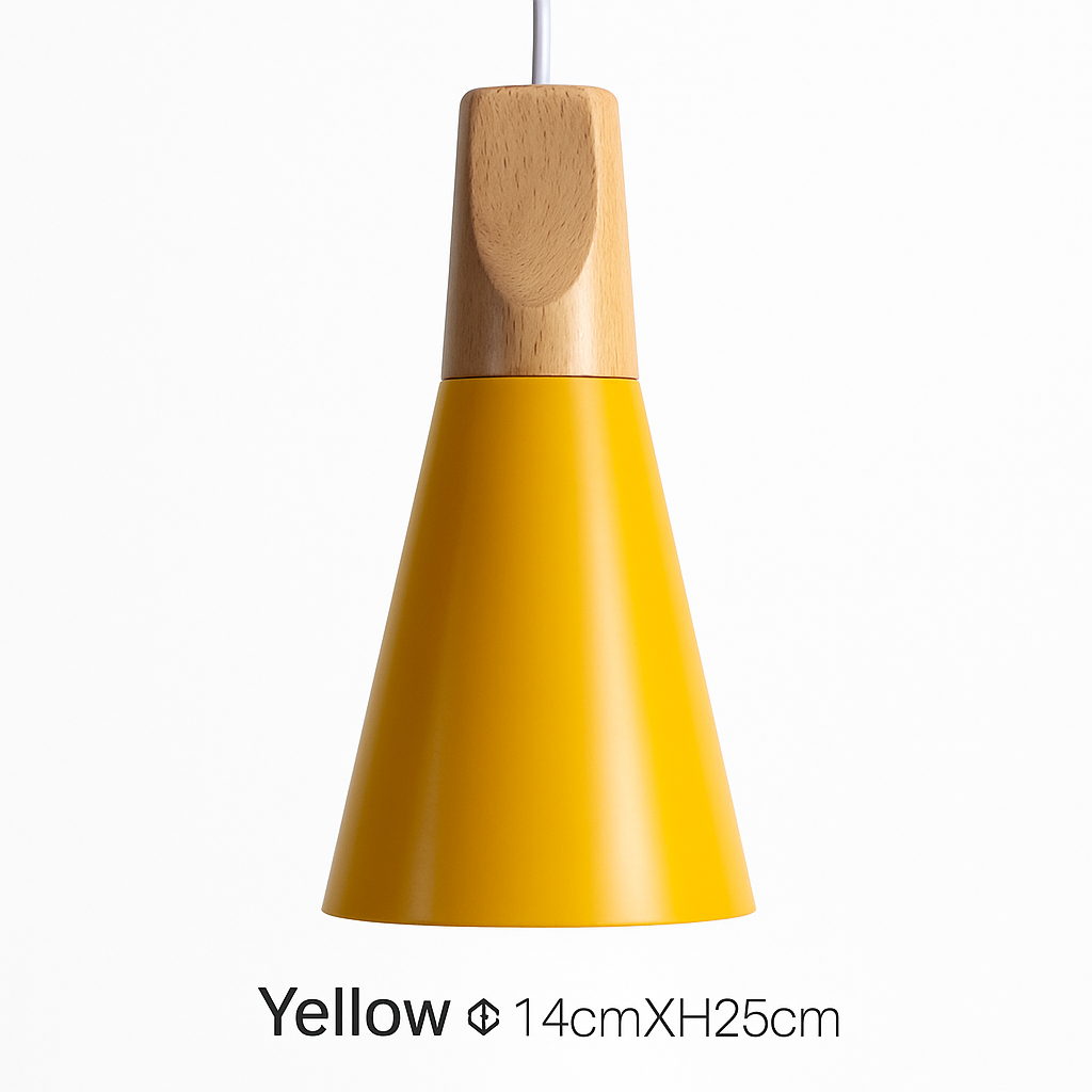 Cone-shaped LED pendant light in wood and aluminium