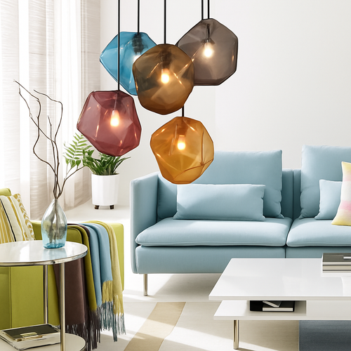 Stone coloured glass LED pendant light - vue 2 sur 5