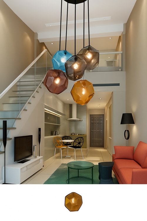 Stone coloured glass LED pendant light - vue 3 sur 5