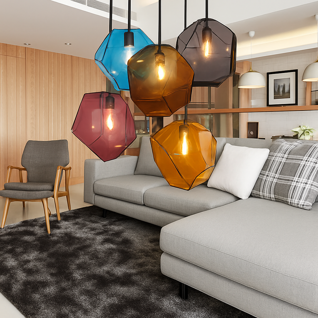 Stone coloured glass LED pendant light - vue 5 sur 5