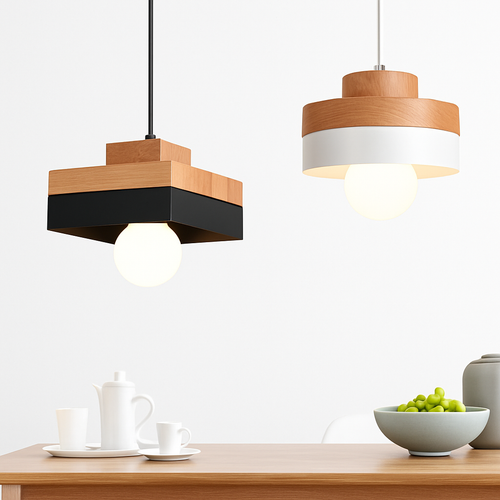 Suspension LED en bois (carré ou rond) - vue 4 sur 8