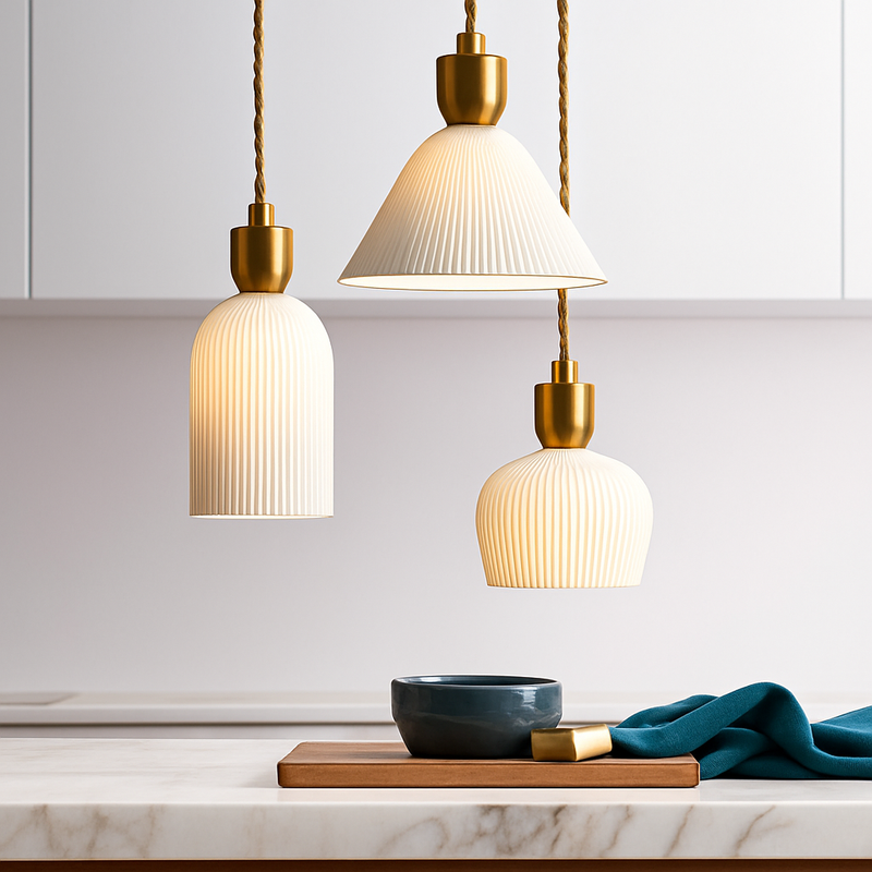 Ceramic LED pendant light in multiple designer shapes