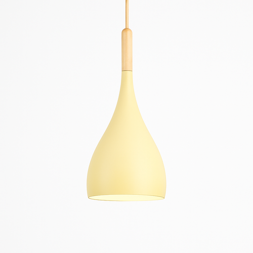 Coloured metal LED pendant light with wooden rod nordic style - vue 13 sur 29