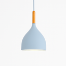 Coloured metal LED pendant light with wooden rod nordic style