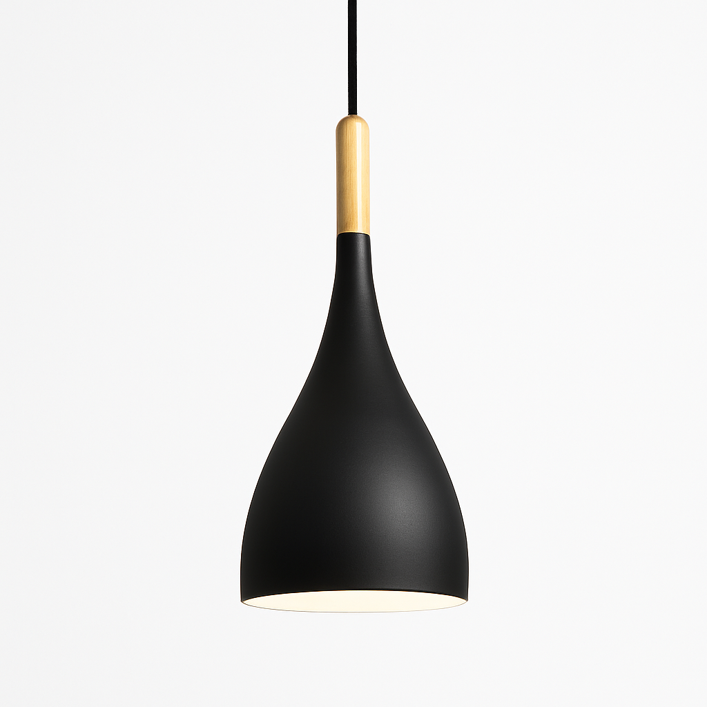 Coloured metal LED pendant light with wooden rod nordic style - vue 8 sur 29