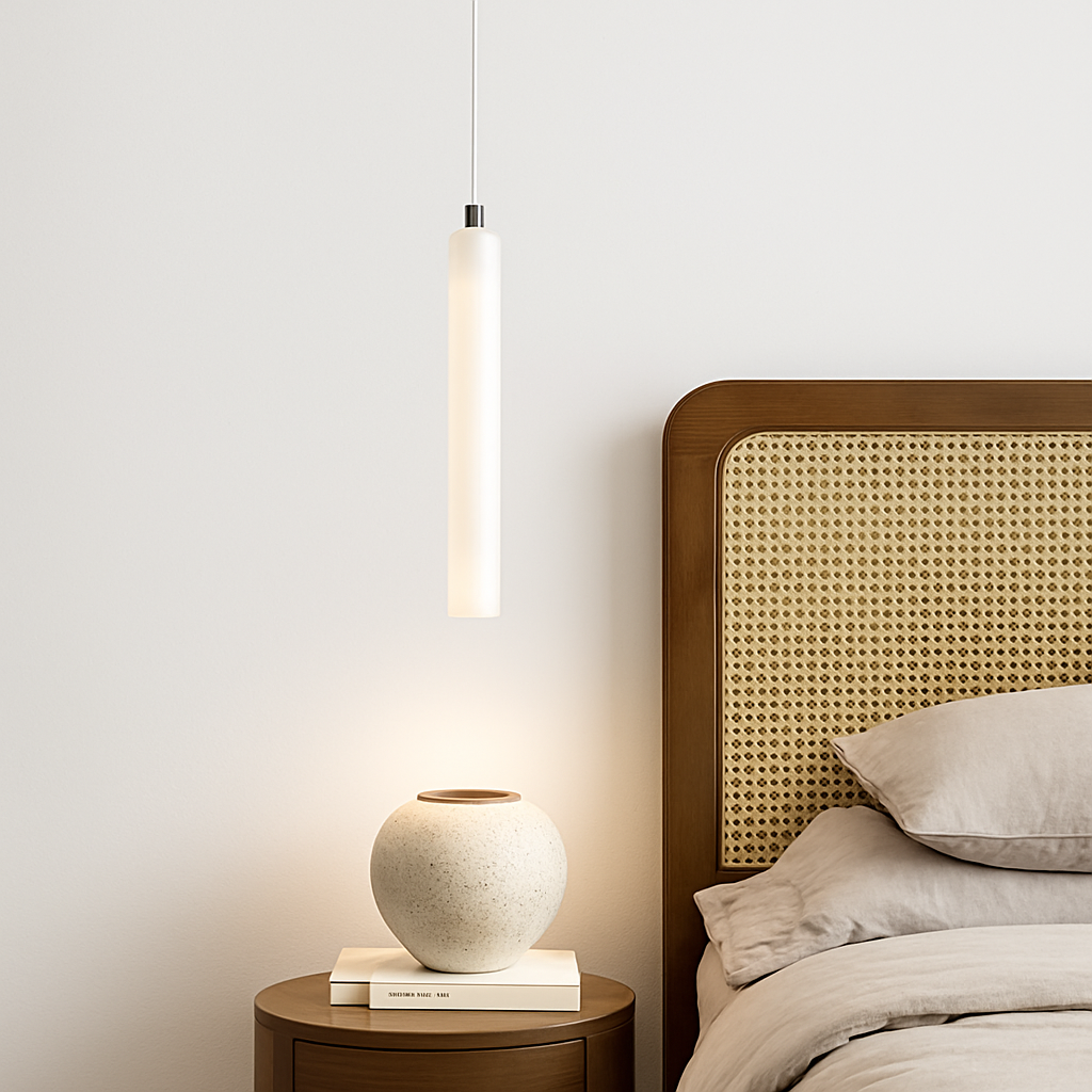 Long tube LED pendant light in wood, Japanese style, quiet, bedside or ceiling lamp, retro modern, G9 replaceable - 8761975636314