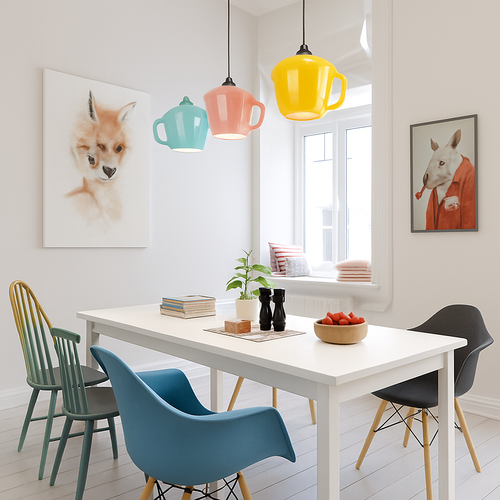 Modern LED pendant light in the shape of a tipped coffee cup - vue 6 sur 24