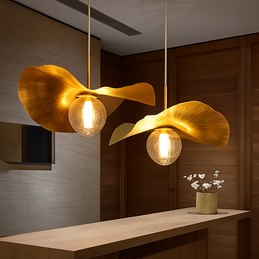 Modern brass lotus leaf LED pendant light for restaurant, coffee table, kitchen island, chandelier, home decor