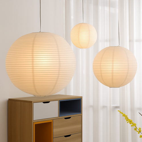 Japanese paper LED sphere pendant light - vue 6 sur 11