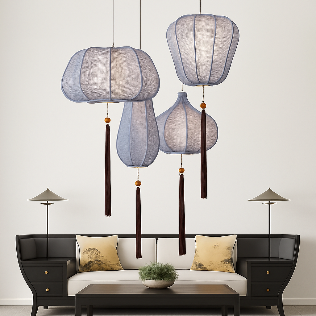 Chinese style fabric LED pendant light - vue 18 sur 18