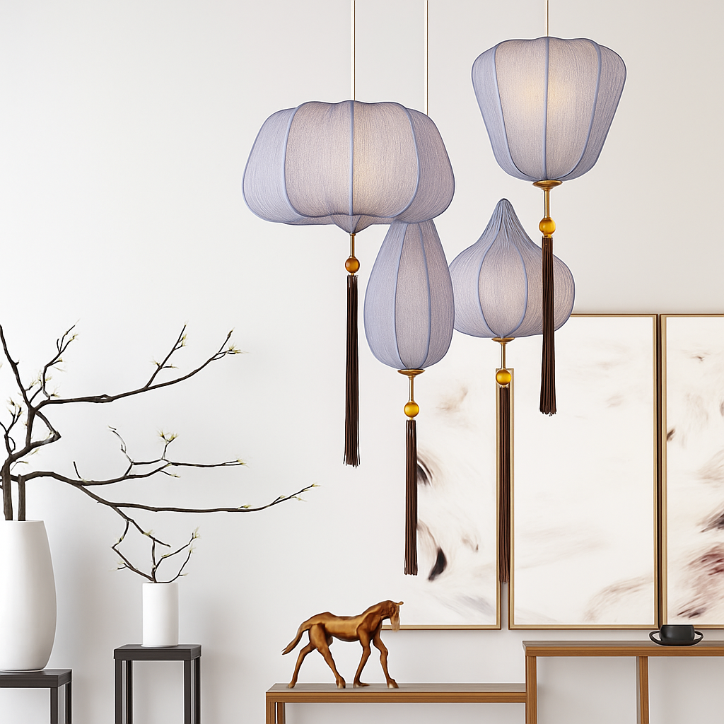 Chinese style fabric LED pendant light - vue 3 sur 18