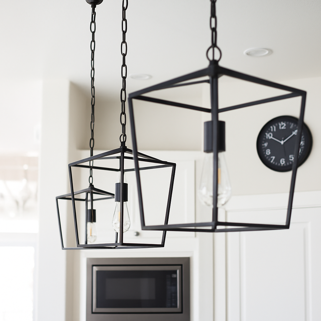 LED Pendant Light Vintage Loft Lantern Pendant Light Adjustable Height Iron Lighting Fixture for Restaurant Kitchen Black Lights - vue 4 sur 7