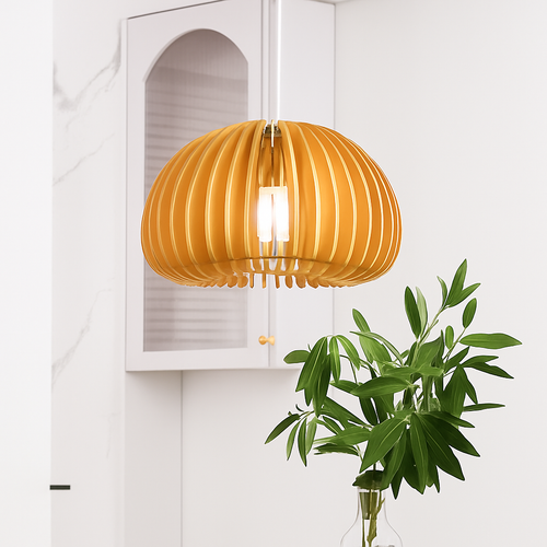 Nordic natural wood pumpkin pendant chandelier lighting - vue 3 sur 15