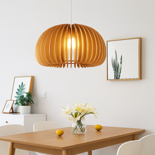 Nordic natural wood pumpkin pendant chandelier lighting - vue 5 sur 15