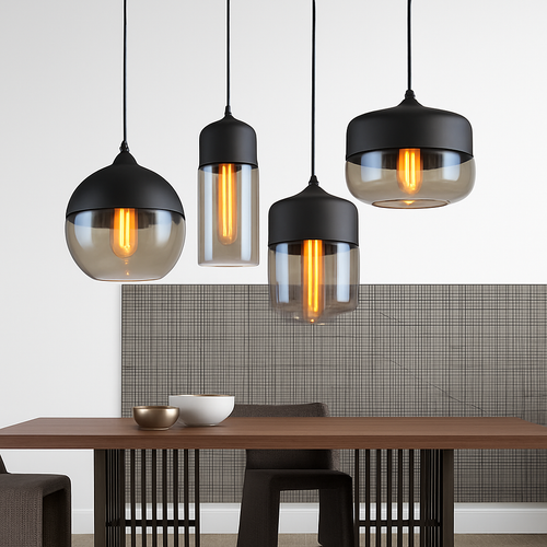 Modern glass and metal loft pendant light - vue 3 sur 21