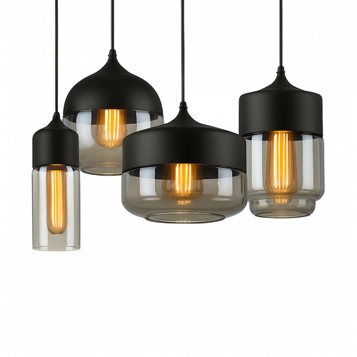 Modern glass and metal loft pendant light - vue 4 sur 21